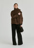 Double Breasted Diamond Quilted Utility Jacket Drawstring Waist in Brown Front