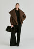 Double Breasted Diamond Quilted Utility Jacket Drawstring Waist in Brown Front