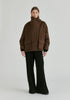 Double Breasted Diamond Quilted Utility Jacket Drawstring Waist in Brown Front
