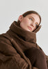 Diamond Quilted Longline Coat with Matching Removable Scarf in Brown Closeup