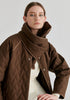 Diamond Quilted Longline Coat with Matching Removable Scarf in Brown Closeup
