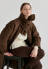 Diamond Quilted Longline Coat with Matching Removable Scarf in Brown Closeup