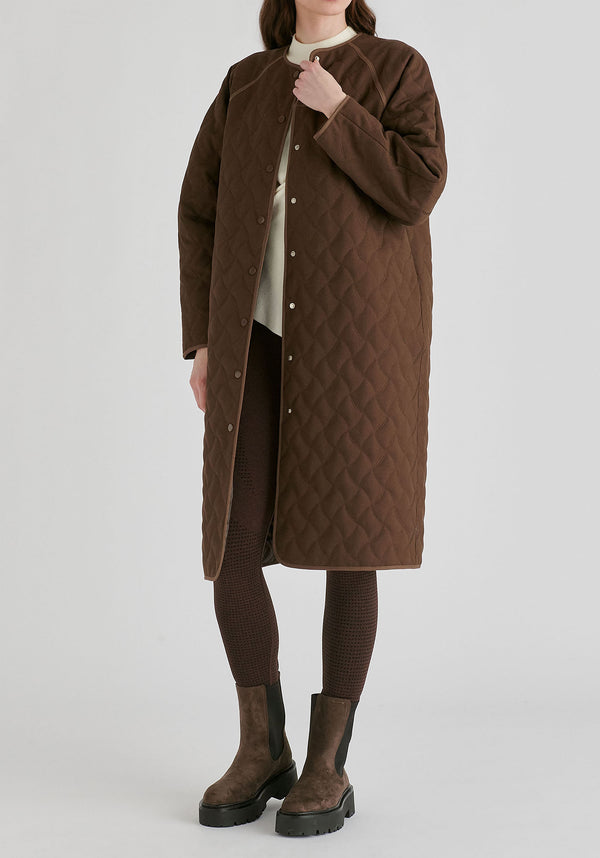 Diamond Quilted Longline Coat with Matching Removable Scarf