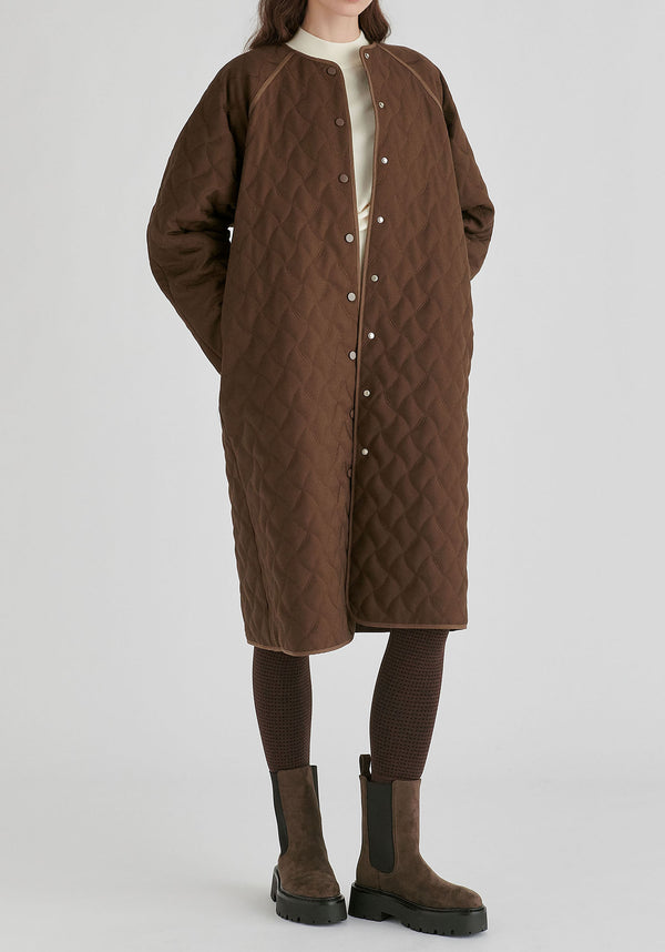 Diamond Quilted Longline Coat with Matching Removable Scarf