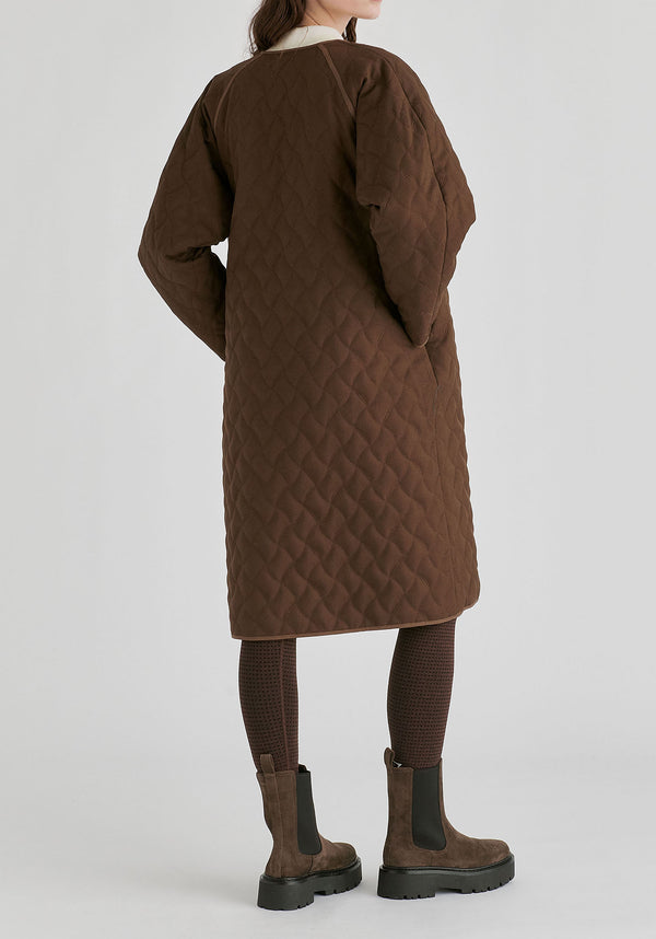 Diamond Quilted Longline Coat with Matching Removable Scarf