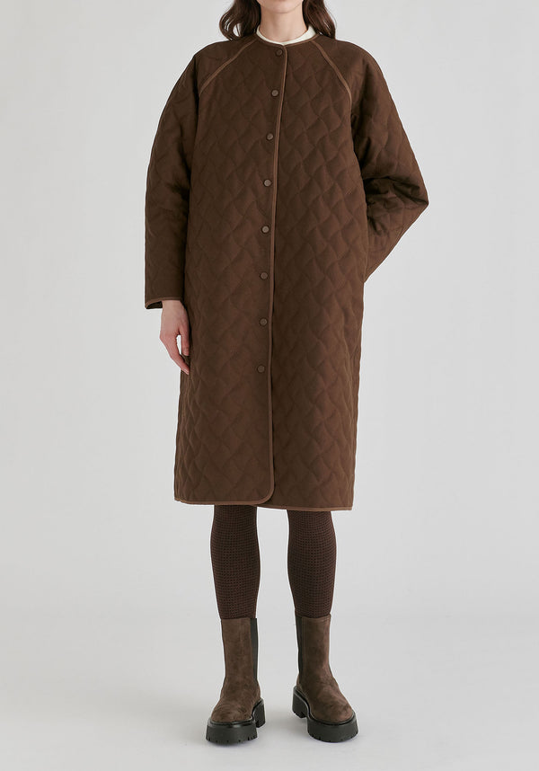 Diamond Quilted Longline Coat with Matching Removable Scarf