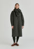 Diamond Quilted Longline Coat with Matching Removable Scarf in Denim Black Front