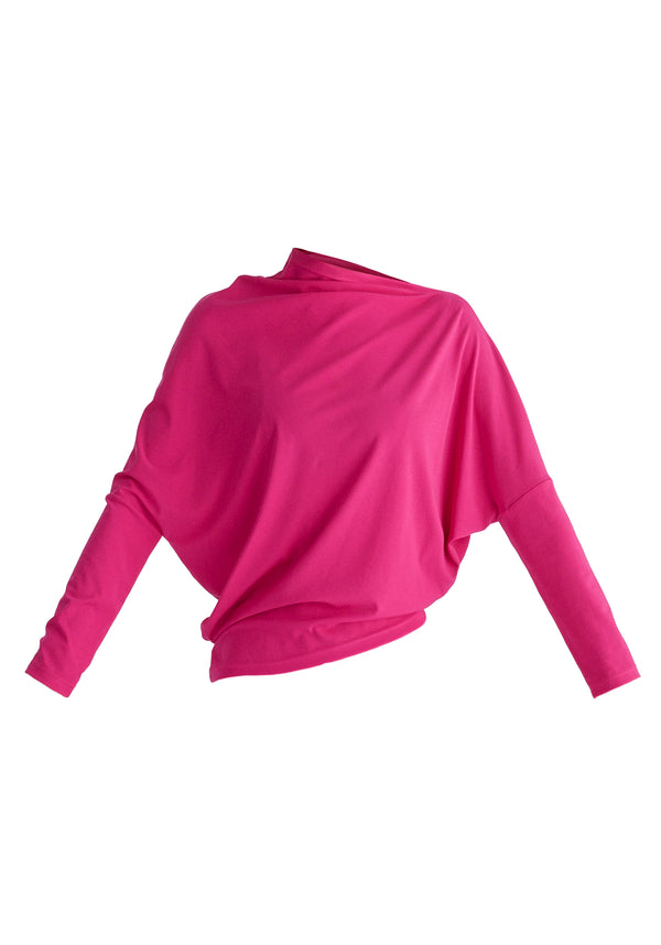 Asymmetric Draped Lyocell Jersey Top in Hot Pink Cutout