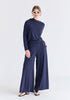 Asymmetric Draped Lyocell Jersey Top in Navy Front