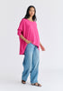 Wide Neck Oversized Lyocell Jersey Top in Hot Pink Side