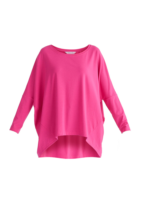 Wide Neck Oversized Lyocell Jersey Top in Hot Pink Cutout