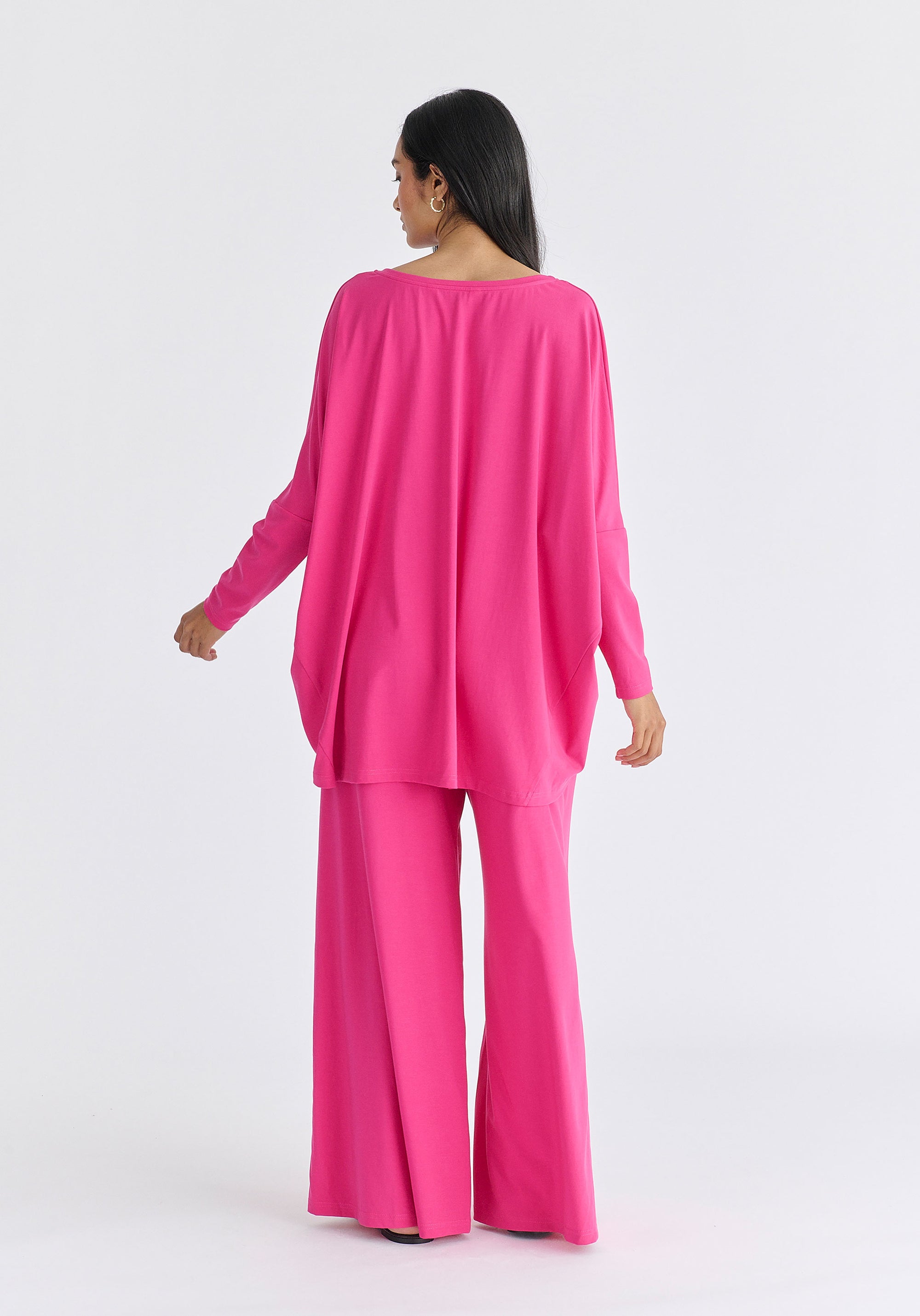 Wide Neck Oversized Lyocell Jersey Top in Hot Pink Back