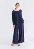 Wide Neck Oversized Lyocell Jersey Top in Navy Front