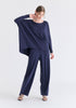 Wide Neck Oversized Lyocell Jersey Top in Navy Front