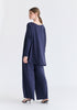 Wide Neck Oversized Lyocell Jersey Top in Navy Back