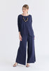 Wide Neck Oversized Lyocell Jersey Top in Navy Front