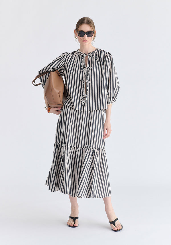 Tie Front Puff Sleeves Blouse