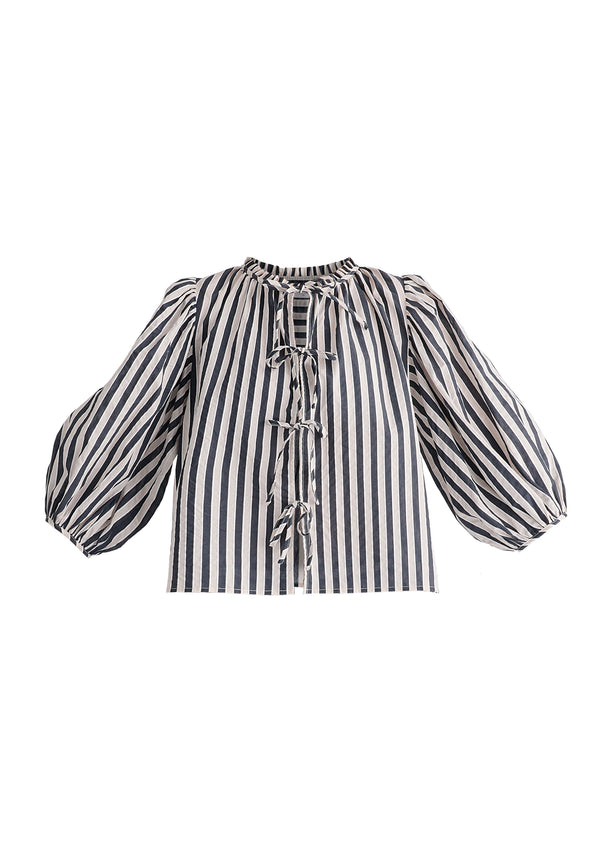 Tie Front Puff Sleeves Blouse