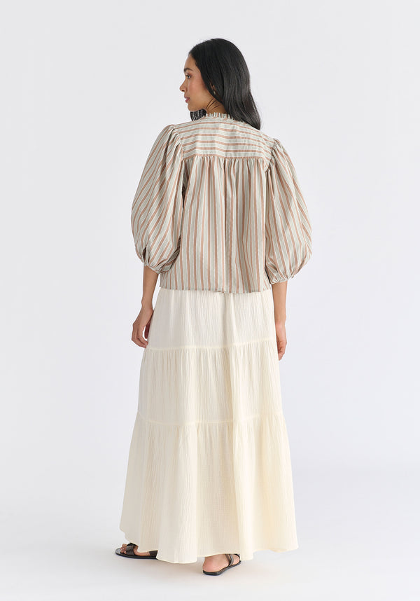 Tie Front Puff Sleeves Blouse