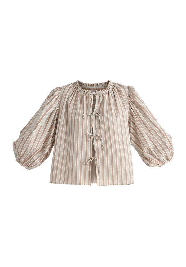 Tie Front Puff Sleeves Blouse