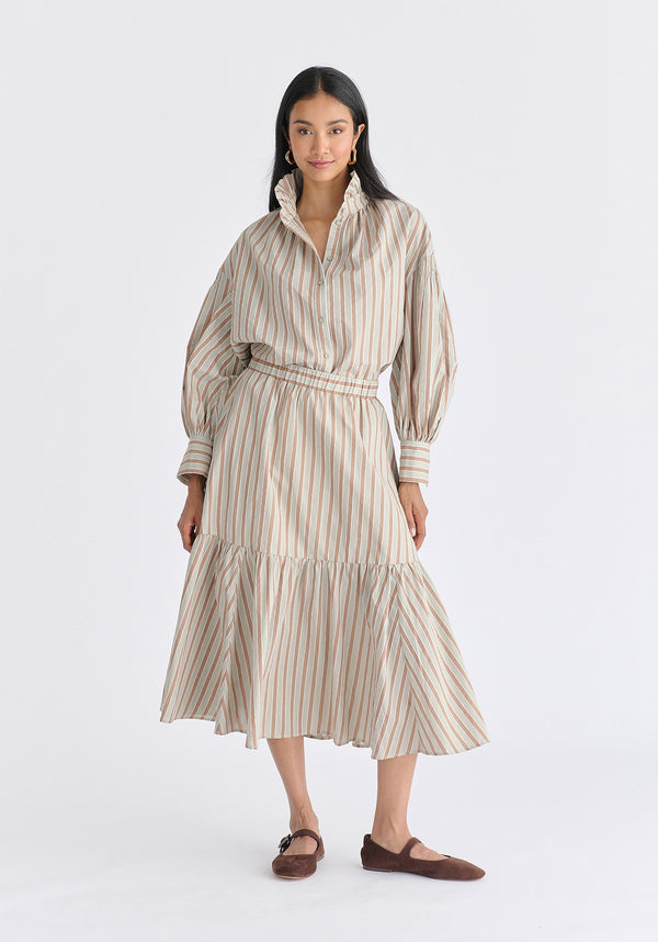 Striped Puff Sleeve Shirt with Ruffled Collar