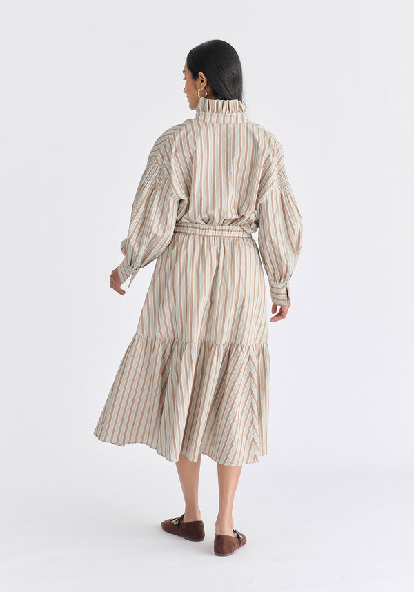 Striped Puff Sleeve Shirt with Ruffled Collar