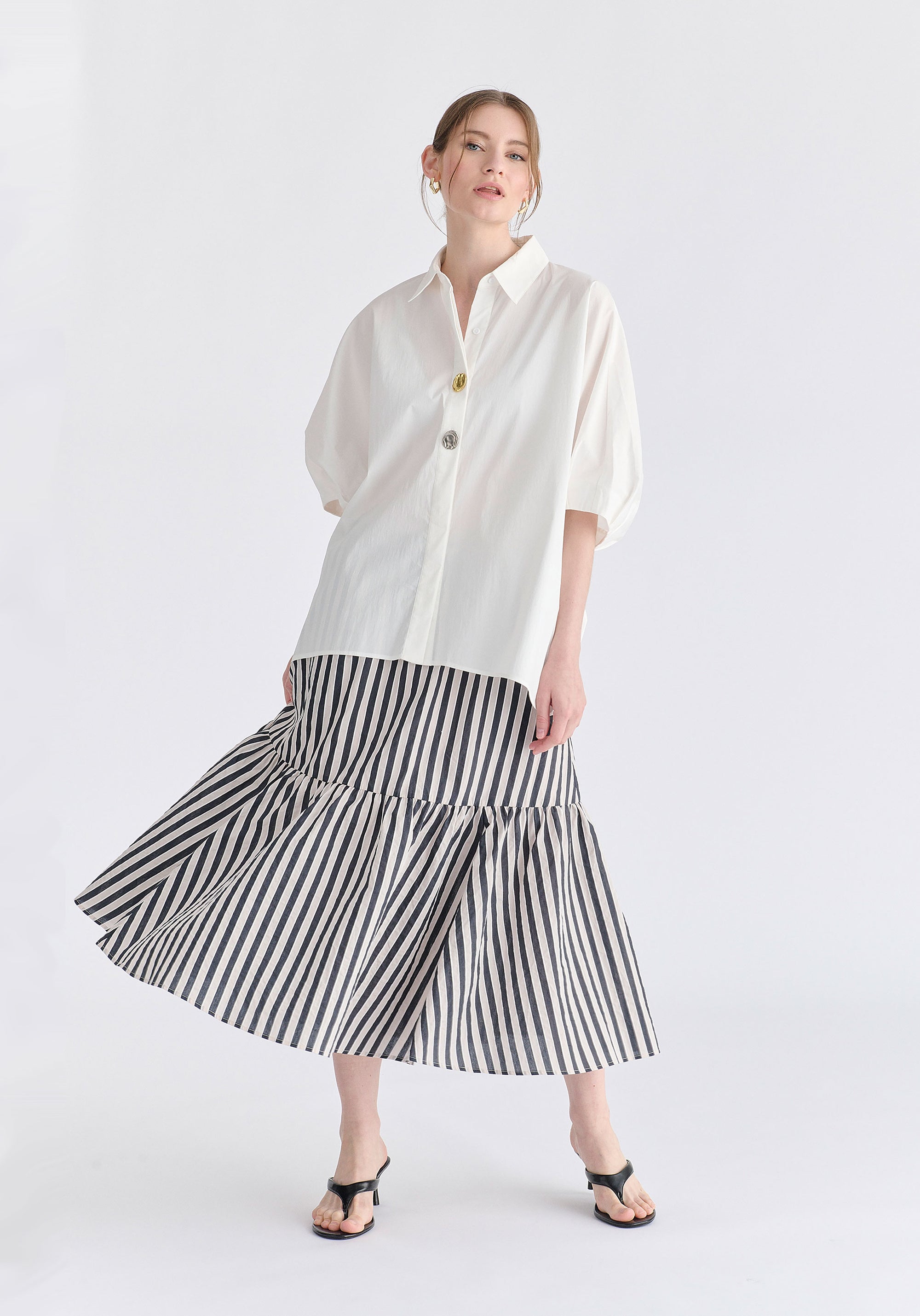 Metallic Button Details Oversized Blouse