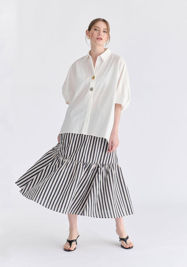 Metallic Button Details Oversized Blouse