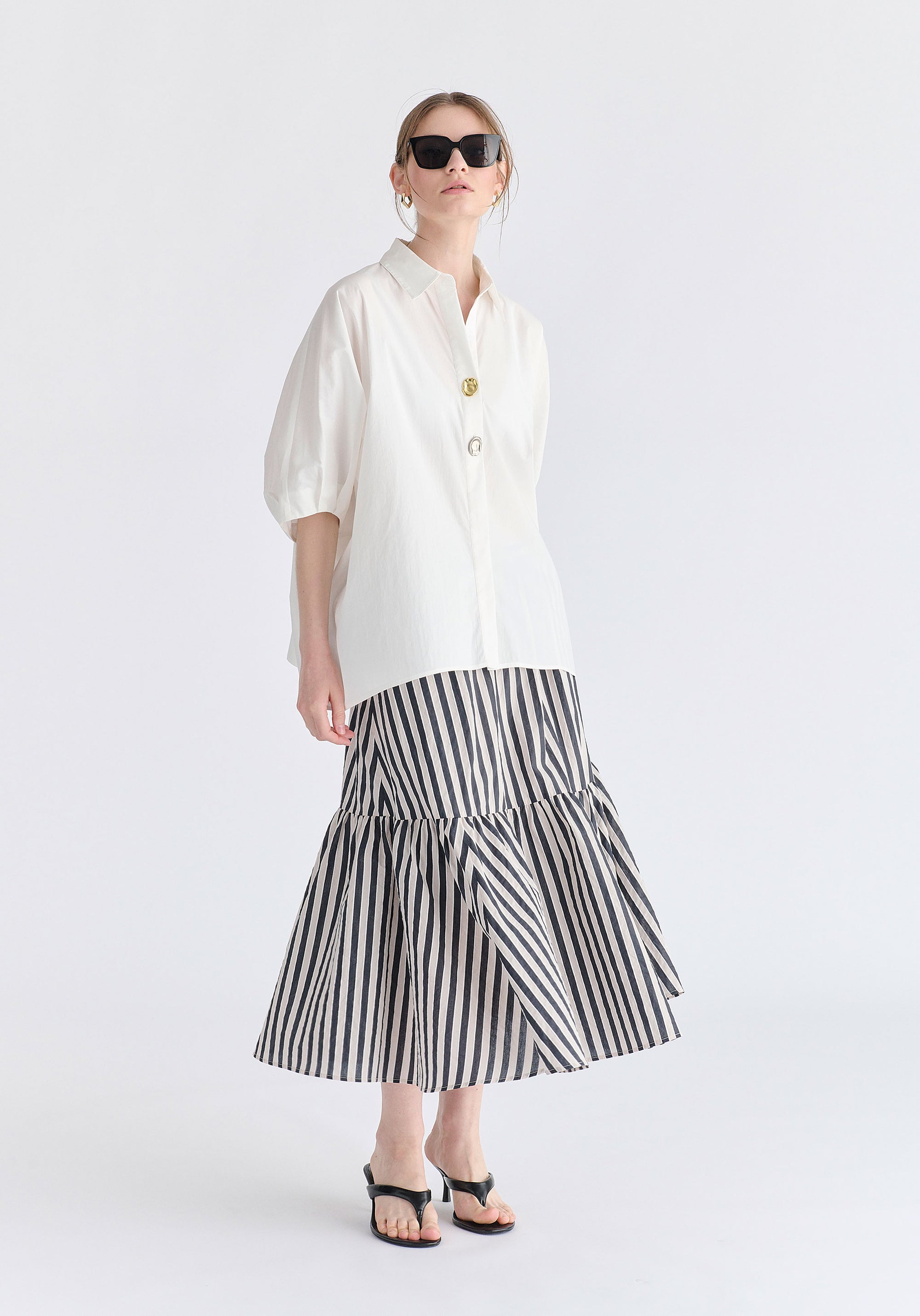 Metallic Button Details Oversized Blouse