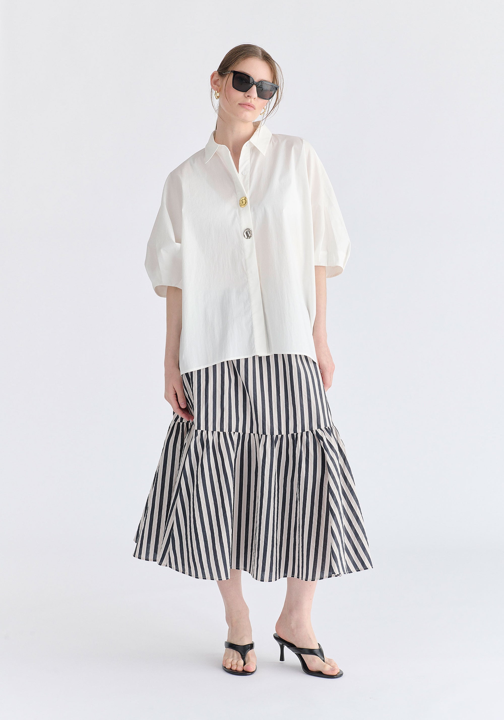 Metallic Button Details Oversized Blouse