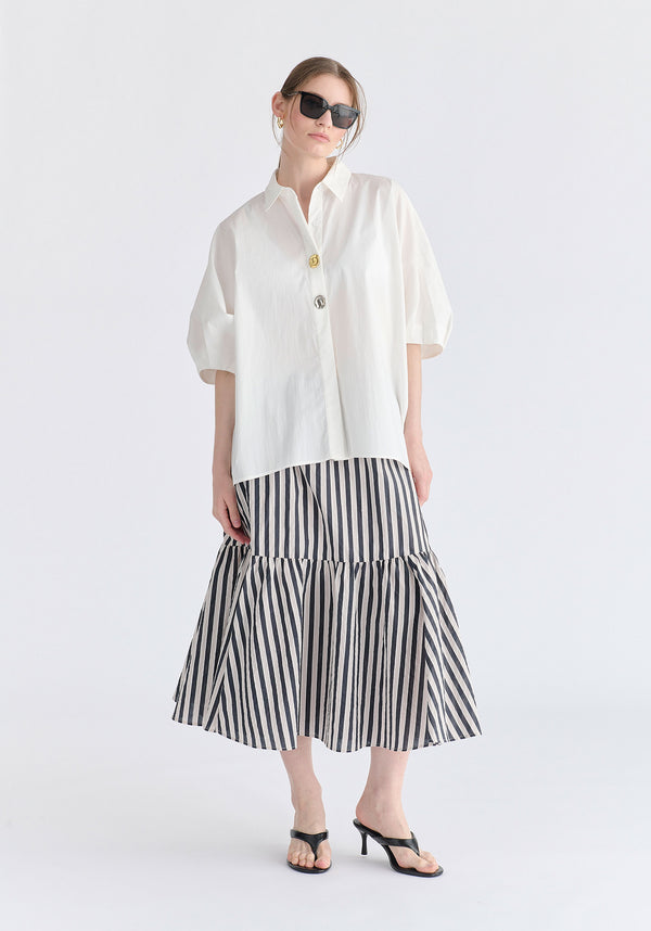 Metallic Button Details Oversized Blouse