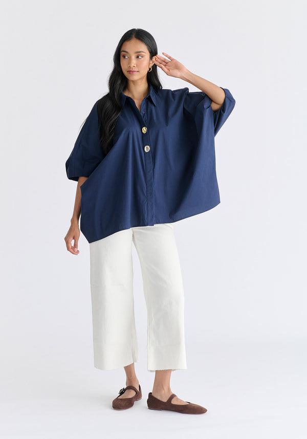 Metallic Button Details Oversized Blouse
