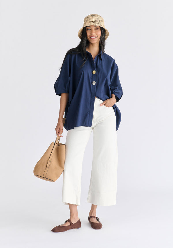 Metallic Button Details Oversized Blouse