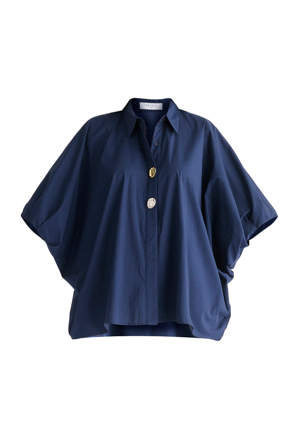 Metallic Button Details Oversized Blouse