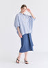 Metallic Button Details Oversized Blouse in Blue Stripes Front