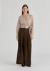 Split Collarless Wrap Top with Side-Tie Waist in Stripes in Beige Stripes Front
