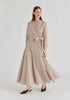 Split Collarless Wrap Top with Side-Tie Waist in Stripes in Beige Stripes Side
