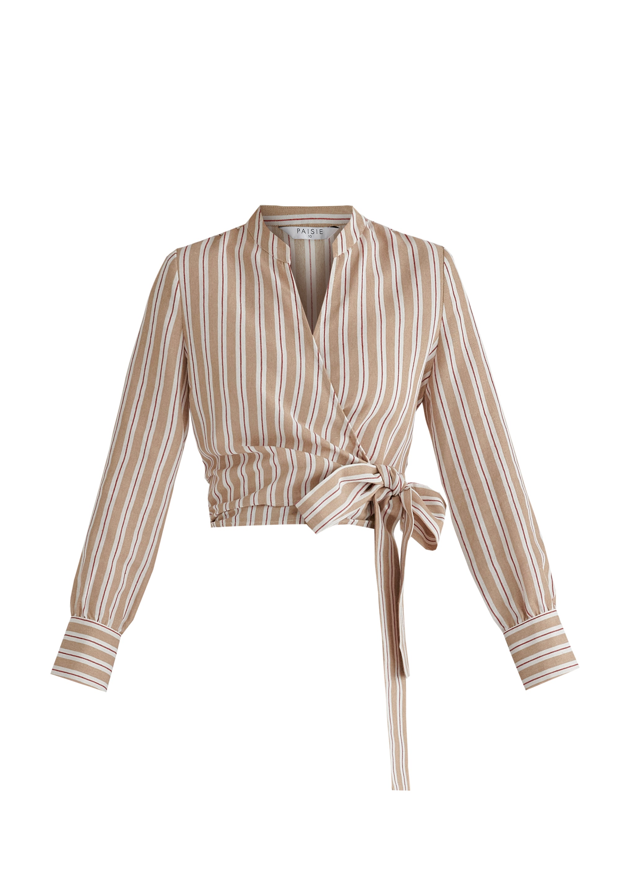Split Collarless Wrap Top with Side-Tie Waist in Stripes