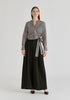 Split Collarless Wrap Top with Side-Tie Waist in Stripes Black Front