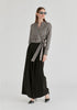 Split Collarless Wrap Top with Side-Tie Waist in Stripes Black Side