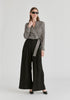 Split Collarless Wrap Top with Side-Tie Waist in Stripes Black Front
