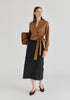 Split Collarless Wrap Top with Side-Tie Waist