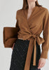 Split Collarless Wrap Top with Side-Tie Waist