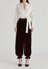Split Collarless Wrap Top with Side-Tie Waist