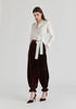 Split Collarless Wrap Top with Side-Tie Waist