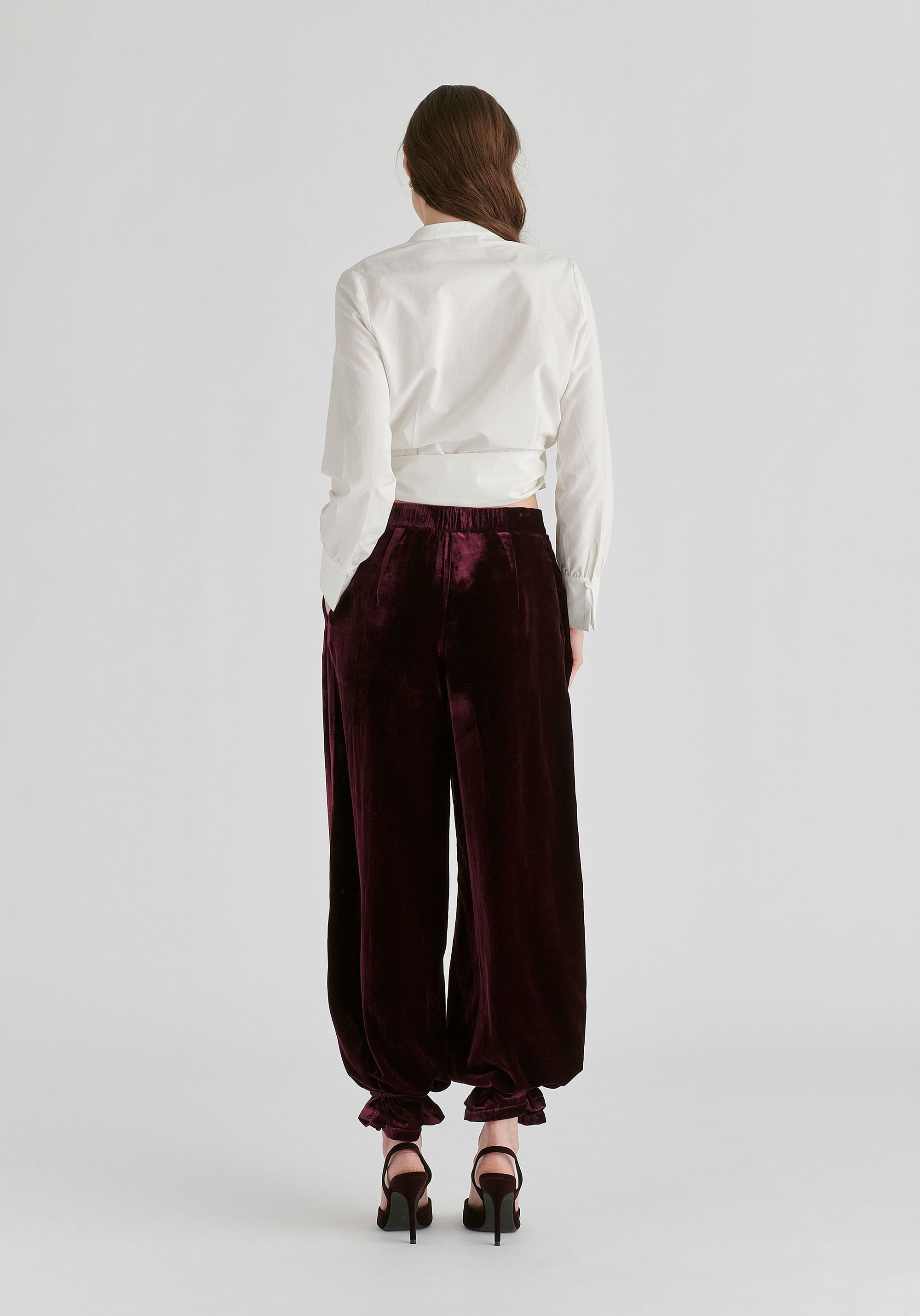 Split Collarless Wrap Top with Side-Tie Waist