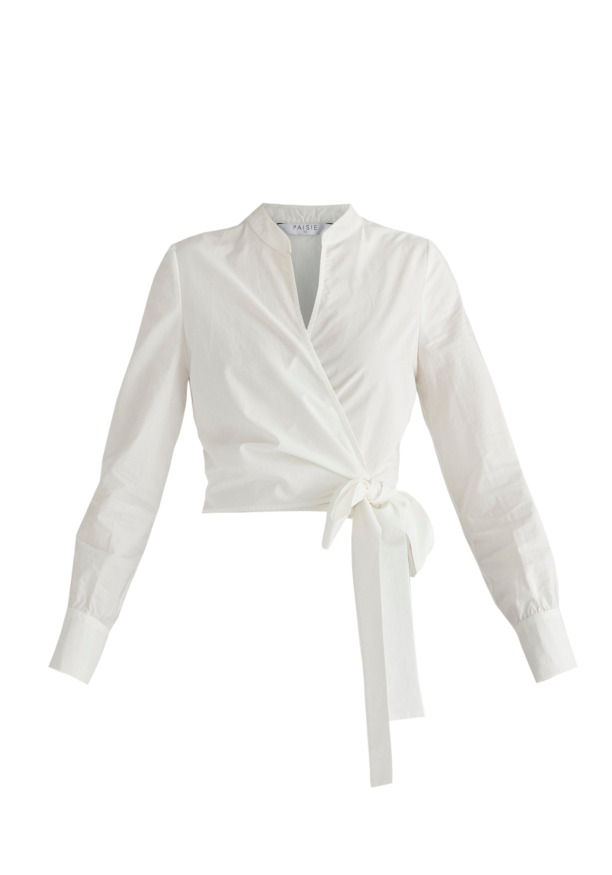Split Collarless Wrap Top with Side-Tie Waist