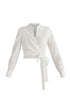 Split Collarless Wrap Top with Side-Tie Waist