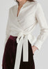 Split Collarless Wrap Top with Side-Tie Waist
