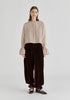 Ruffle Round Neck Blouse with Cinch Wrist Detail in Stripes
